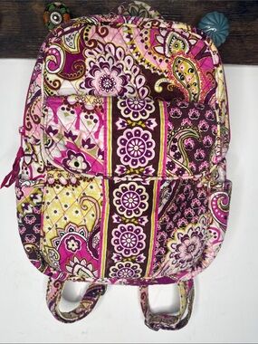 Vera Bradley Very Berry Paisley Quilted Cotton Backpack Floral Print Bag